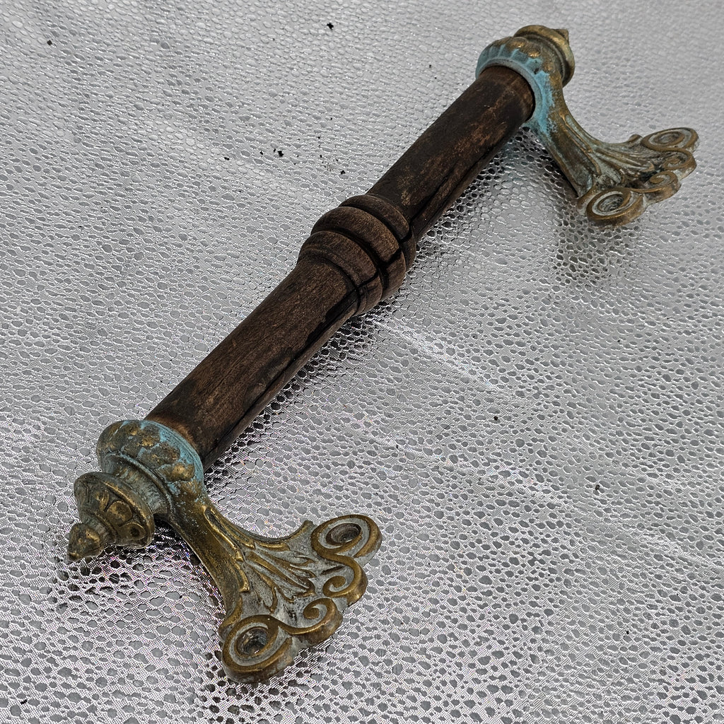 Victorian Brass and Oak Door Pull Handle