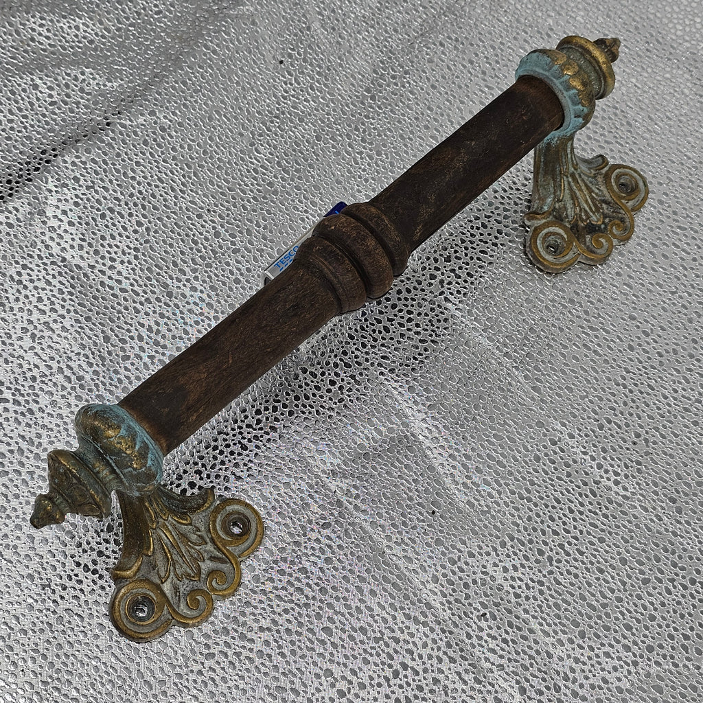 Victorian Brass and Oak Door Pull Handle
