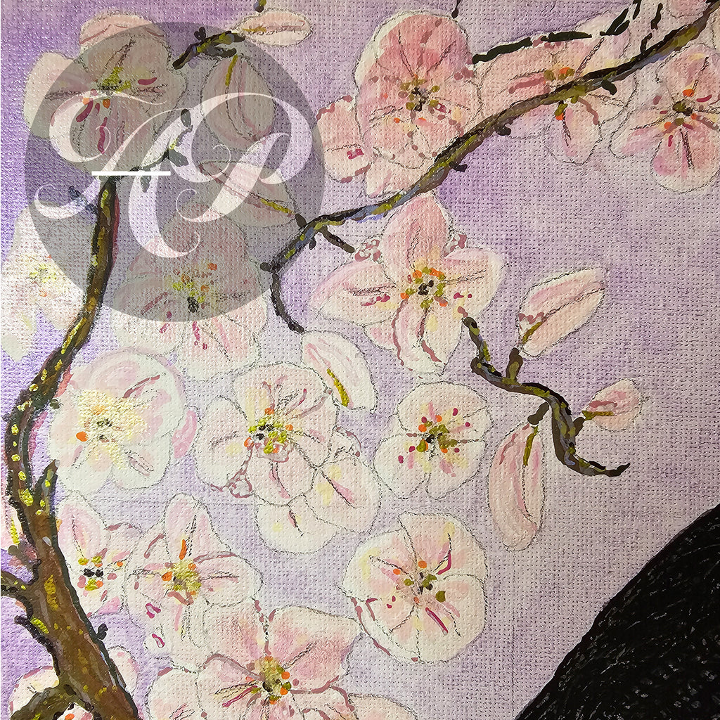 Cherry Raven Original - Mixed Media on Canvas