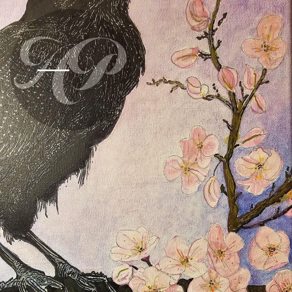 Cherry Raven Original - Mixed Media on Canvas