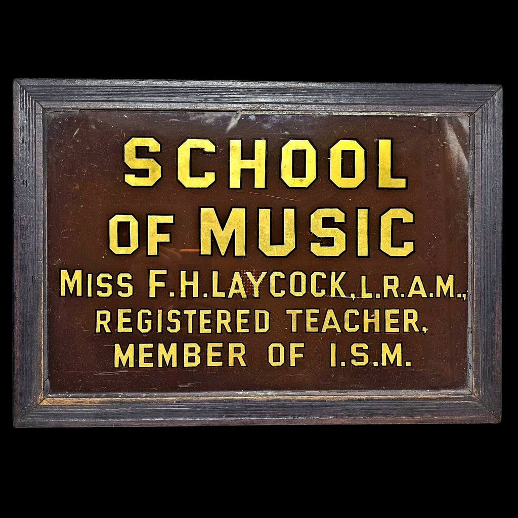School of Music Reverse Painted Glass Sign