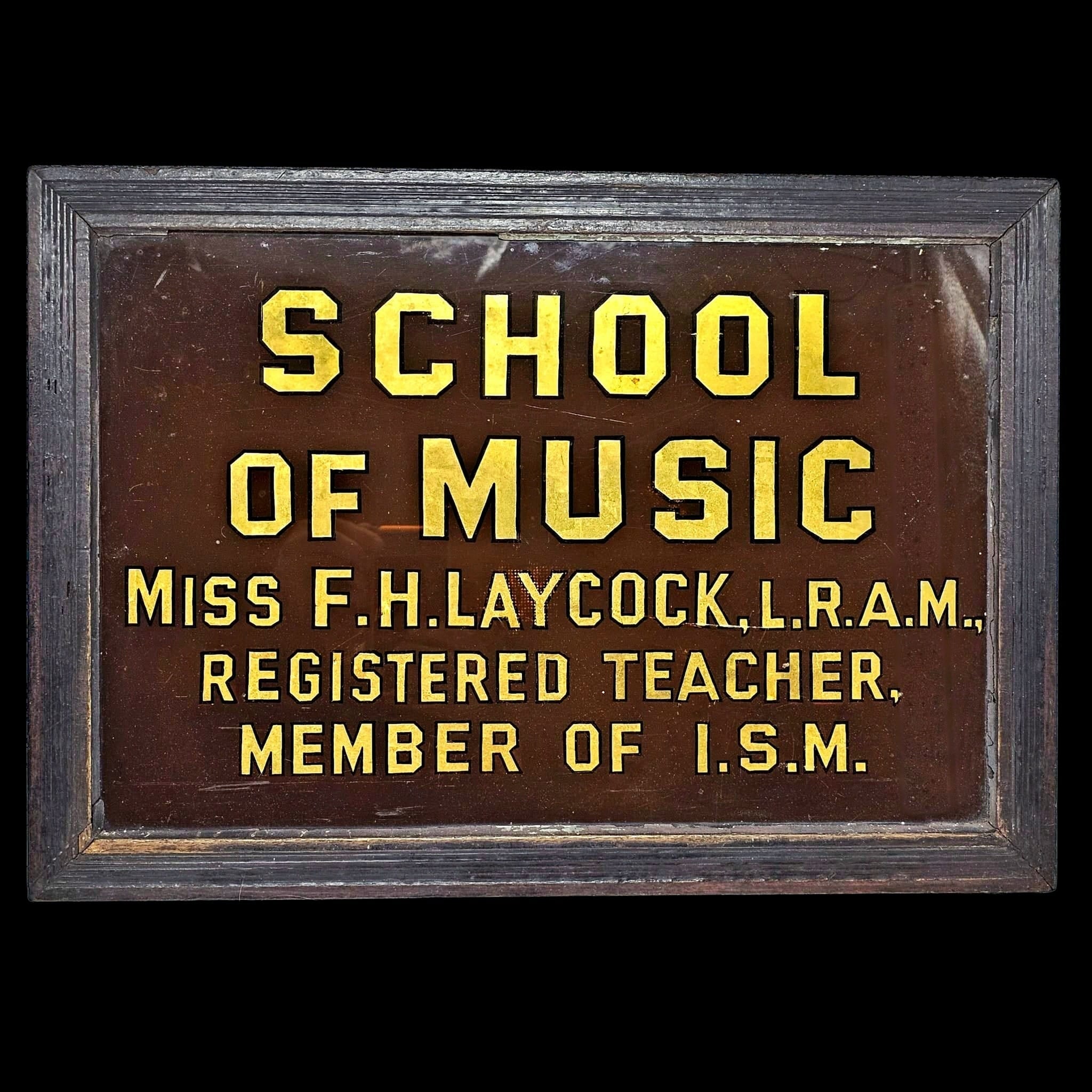 School of Music Reverse Painted Glass Sign