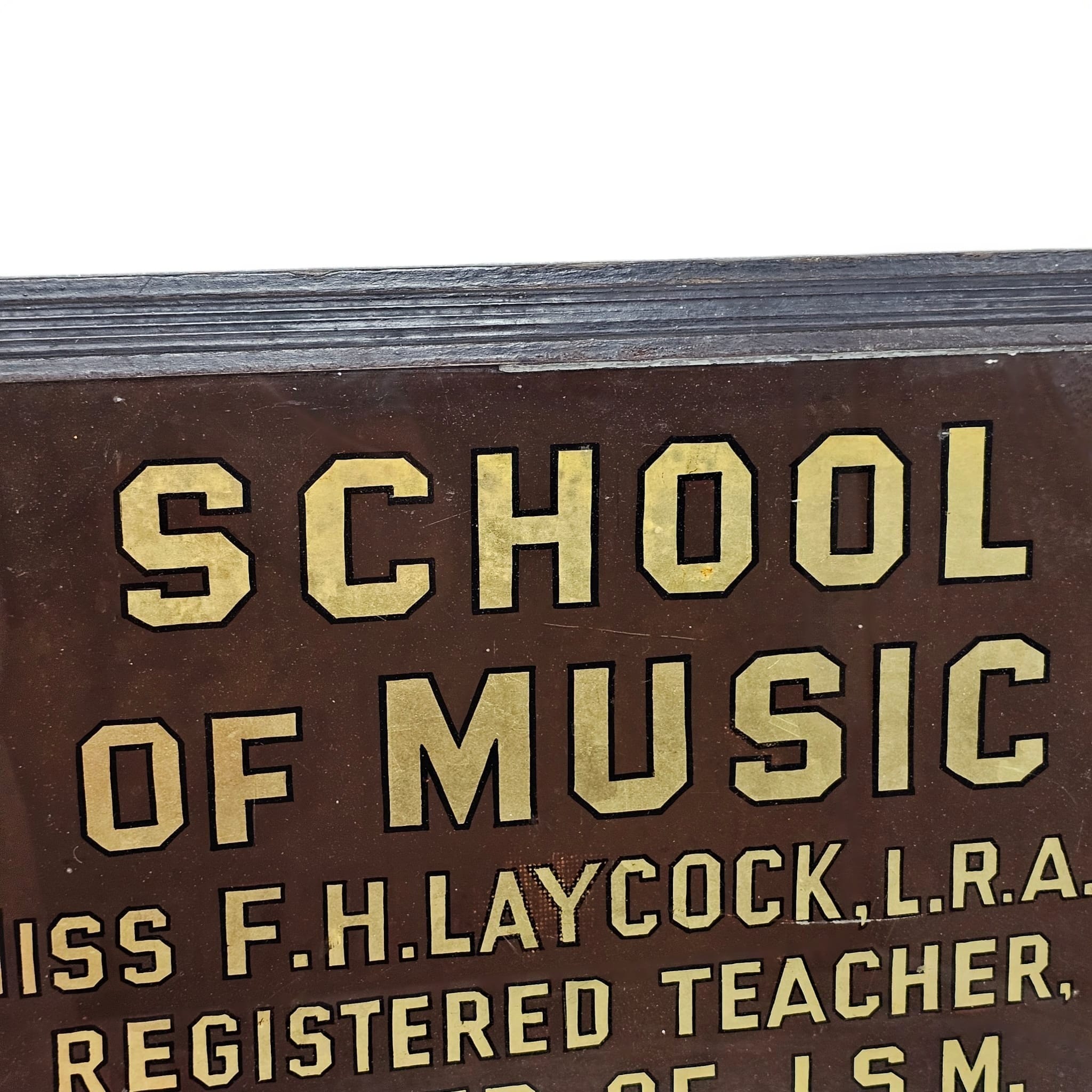 School of Music Reverse Painted Glass Sign
