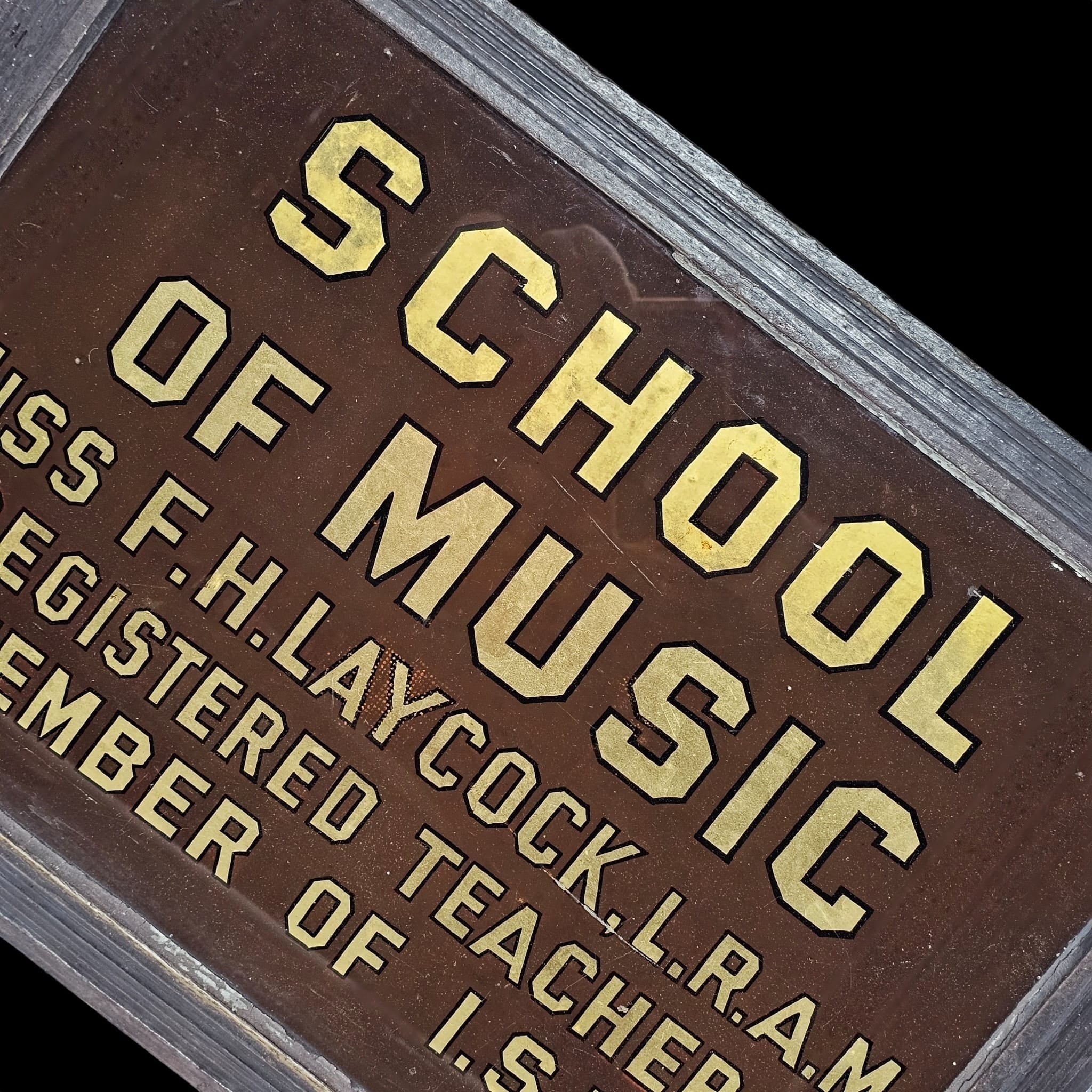 School of Music Reverse Painted Glass Sign