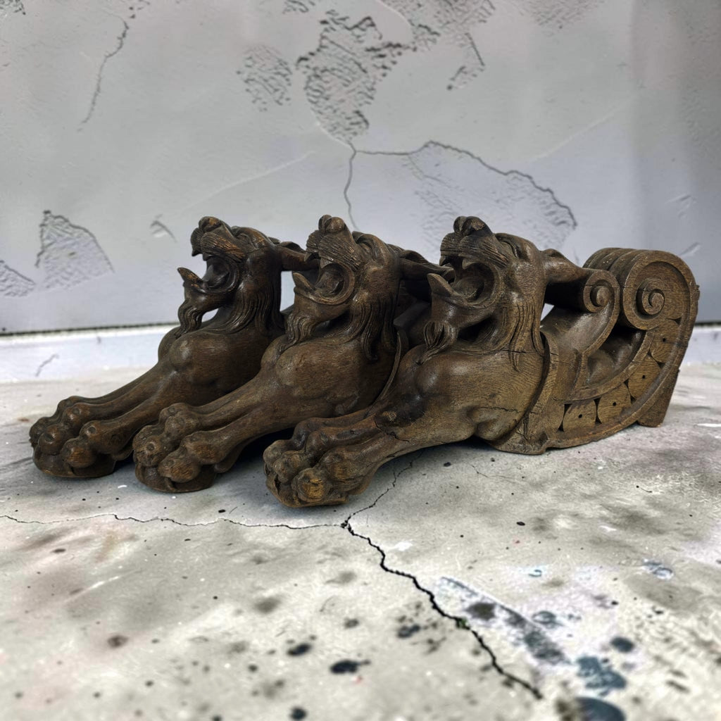 Trio of Antique 19th Century Carved Oak Lion Table Legs / Architectural Corbels