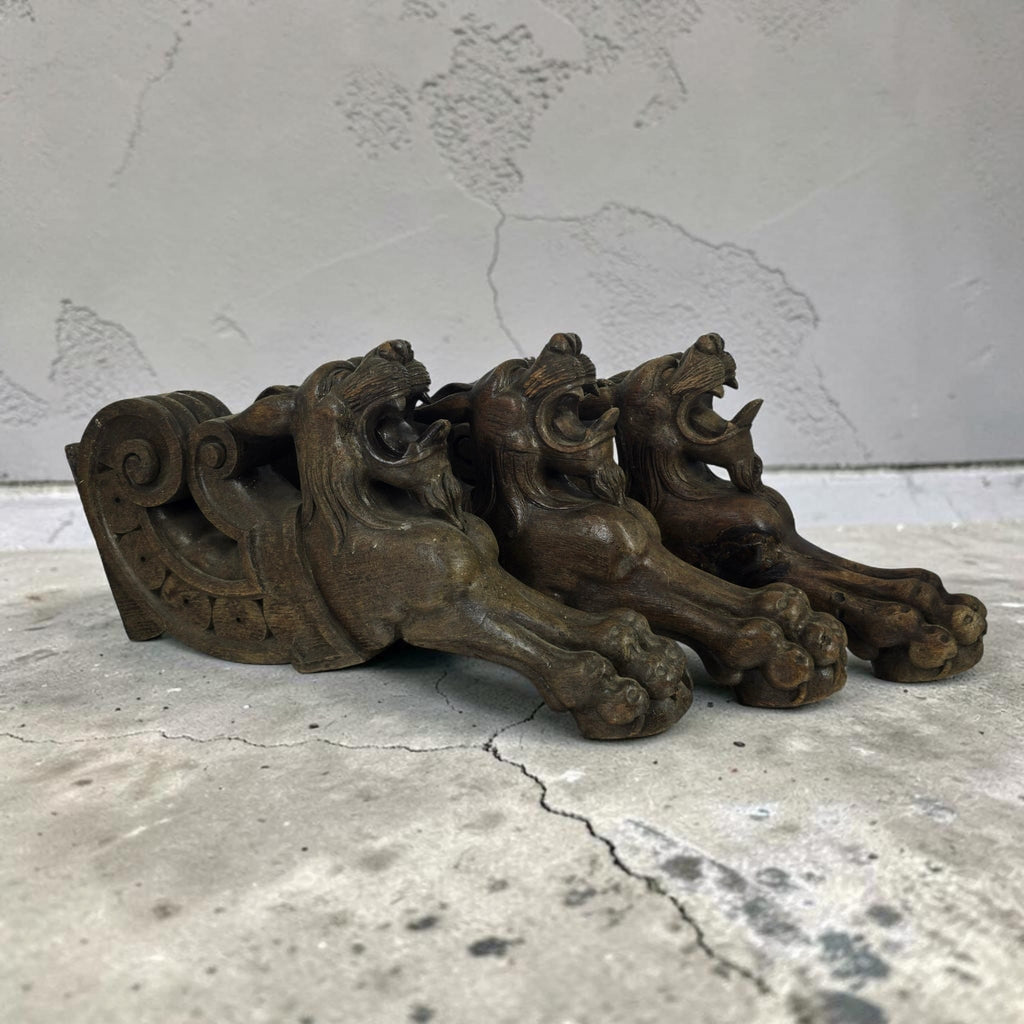 Trio of Antique 19th Century Carved Oak Lion Table Legs / Architectural Corbels