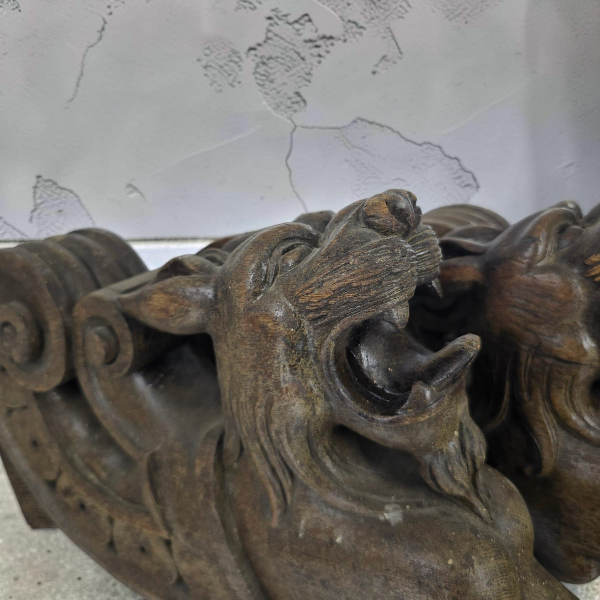 Trio of Antique 19th Century Carved Oak Lion Table Legs / Architectural Corbels