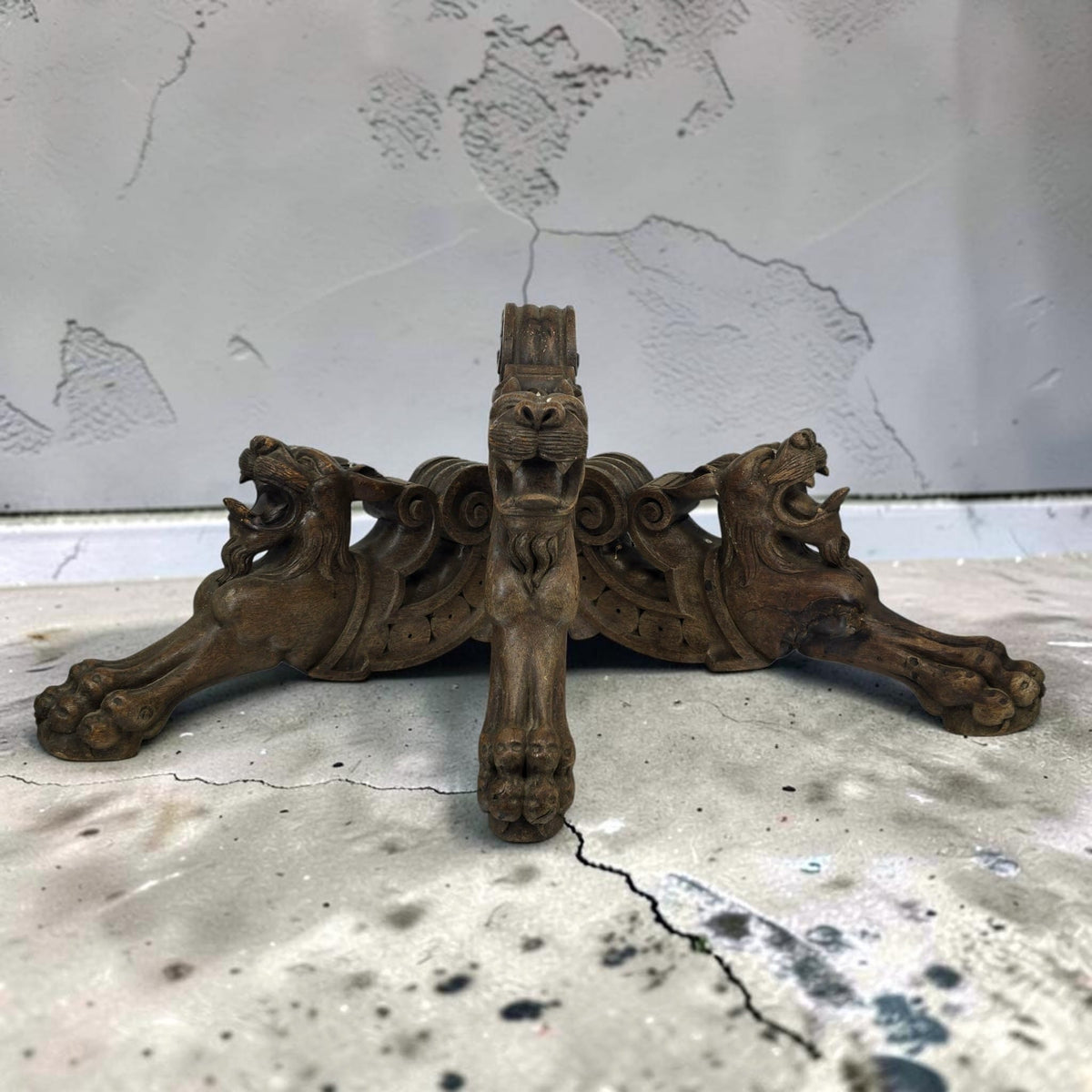 Trio of Antique 19th Century Carved Oak Lion Table Legs / Architectural Corbels