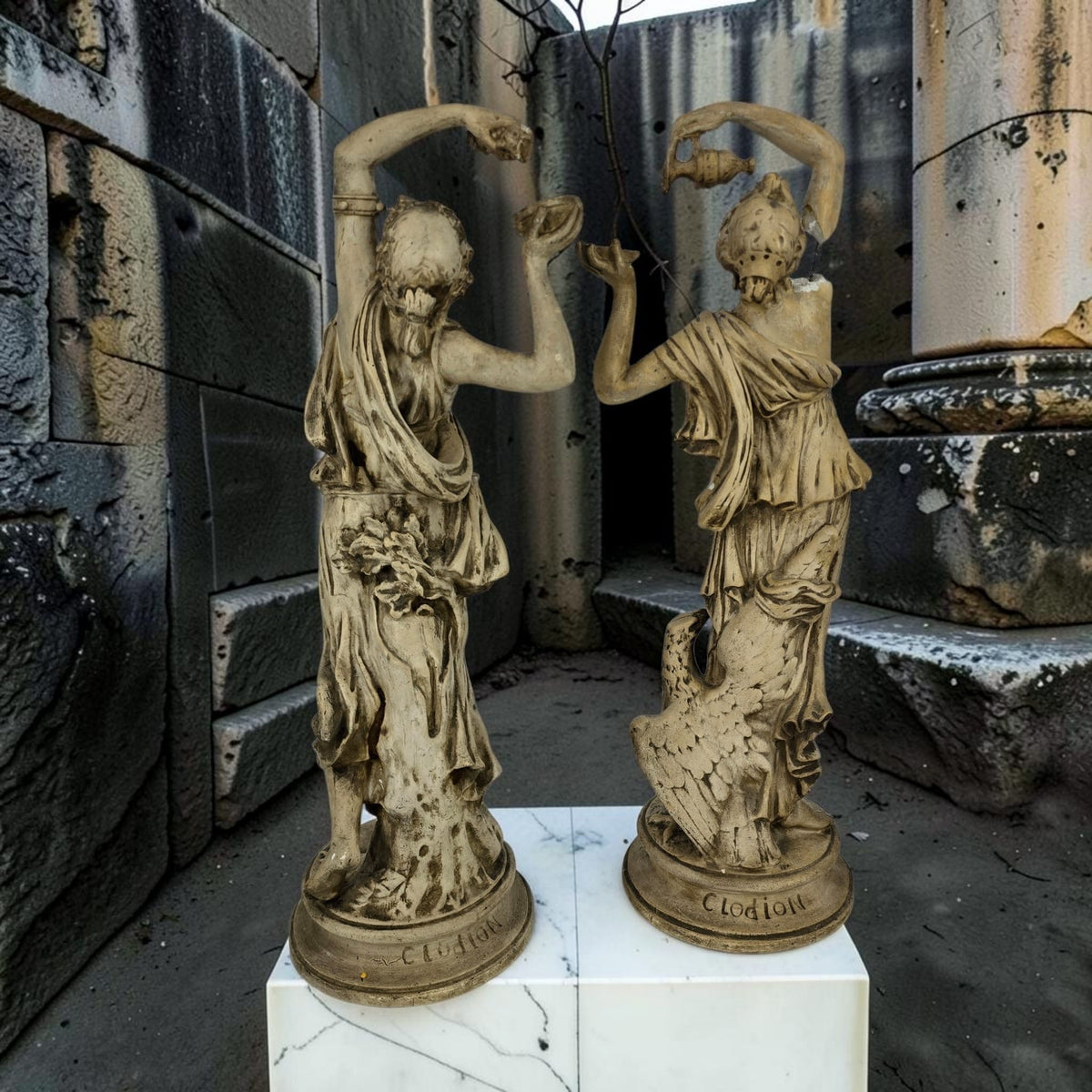 Neoclassical Plaster Figures After Clodion - Bacchante & Hebe Nymphs