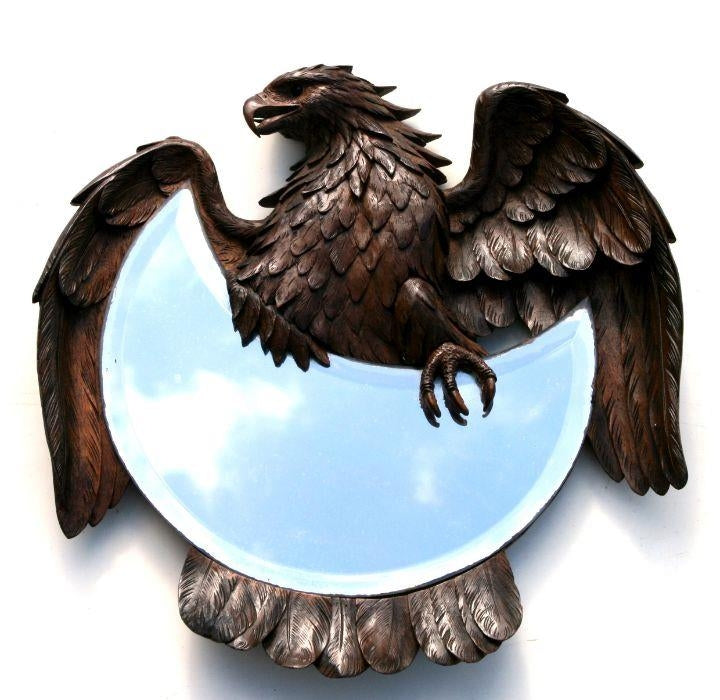 Black Forest Carved Walnut Eagle Mirror
