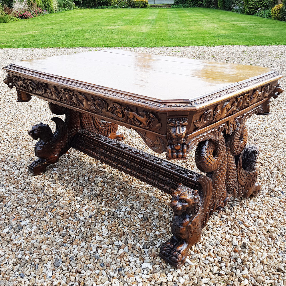 19th Century Carved Oak Table