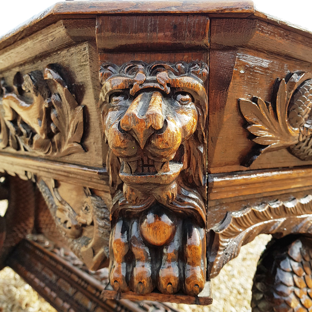 19th Century Carved Oak Table